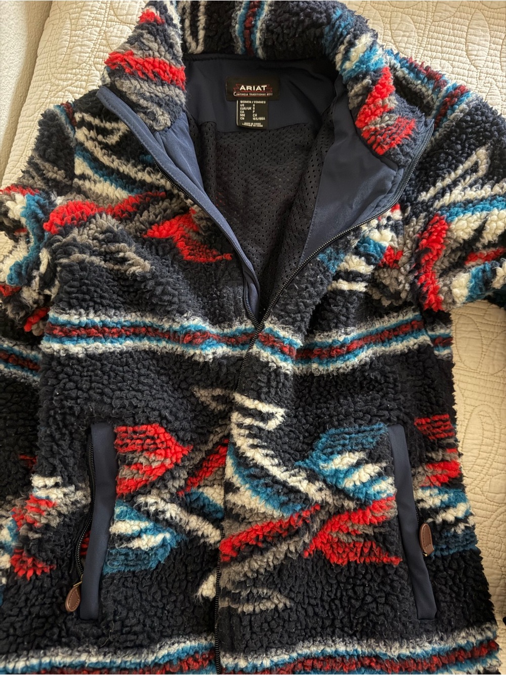 Ariat Navy Red Teal Patterned Sherpa Jacket